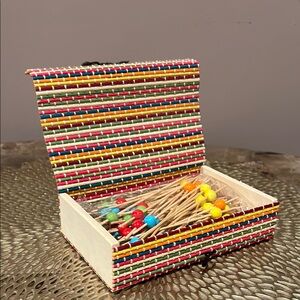 Two’s Company Woven Bamboo Box with Beaded Cocktail /Hor D’oeuvre Picks